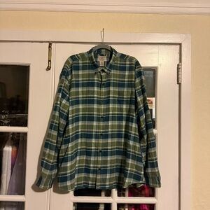 L.L. Bean Men’s Green and Blue Plaid Comfort Stretch Flannel Size XL